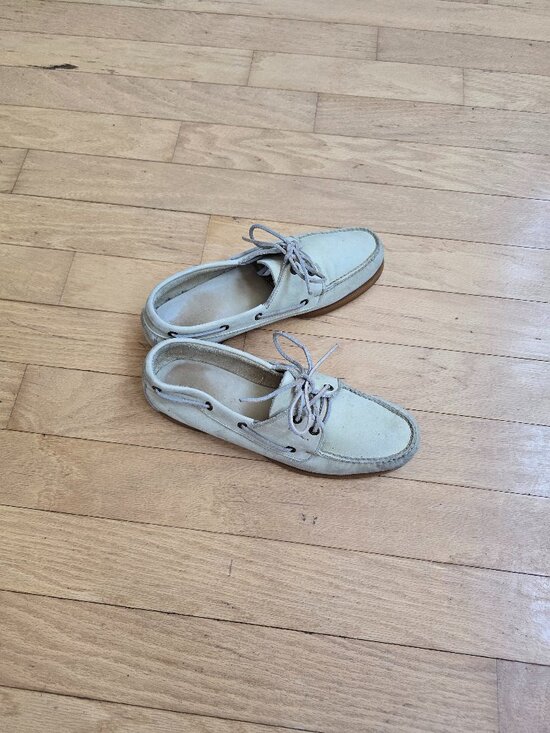 vintage 90\'s | L.L. Bean cream leather Vibram sole boat loafers | MENS 8.5 main image 7